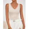 ZESICA Womens 2026 Summer V Neck Tank Tops Spring Sleeveless Lace Trim Ribbed Knit Casual Going Out Cami Shirts(Apricot)