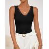 ZESICA Womens 2026 Summer V Neck Tank Tops Spring Sleeveless Lace Trim Ribbed Knit Casual Going Out Cami Shirts(Black)