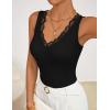 ZESICA Womens 2026 Summer V Neck Tank Tops Spring Sleeveless Lace Trim Ribbed Knit Casual Going Out Cami Shirts(Black)