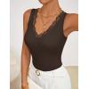 ZESICA Womens 2026 Summer V Neck Tank Tops Spring Sleeveless Lace Trim Ribbed Knit Casual Going Out Cami Shirts(Coffee)