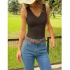 ZESICA Womens 2026 Summer V Neck Tank Tops Spring Sleeveless Lace Trim Ribbed Knit Casual Going Out Cami Shirts(Coffee)