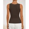 ZESICA Womens 2026 Summer V Neck Tank Tops Spring Sleeveless Lace Trim Ribbed Knit Casual Going Out Cami Shirts(Coffee)