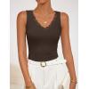 ZESICA Womens 2026 Summer V Neck Tank Tops Spring Sleeveless Lace Trim Ribbed Knit Casual Going Out Cami Shirts(Coffee)