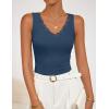 ZESICA Womens 2026 Summer V Neck Tank Tops Spring Sleeveless Lace Trim Ribbed Knit Casual Going Out Cami Shirts(Dustyblue)