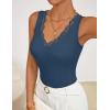 ZESICA Womens 2026 Summer V Neck Tank Tops Spring Sleeveless Lace Trim Ribbed Knit Casual Going Out Cami Shirts(Dustyblue)