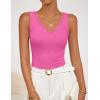 ZESICA Womens 2026 Summer V Neck Tank Tops Spring Sleeveless Lace Trim Ribbed Knit Casual Going Out Cami Shirts(Hotpink)