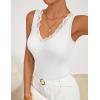 ZESICA Womens 2026 Summer V Neck Tank Tops Spring Sleeveless Lace Trim Ribbed Knit Casual Going Out Cami Shirts(White)