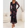 ZESICA Women’s Fall Floral Long Sleeve Maxi Dress 2026 Boho Bodycon V Neck Ruffle Wedding Party Long Dresses(Black)