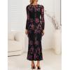 ZESICA Women’s Fall Floral Long Sleeve Maxi Dress 2026 Boho Bodycon V Neck Ruffle Wedding Party Long Dresses(Black)
