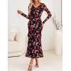 ZESICA Women’s Fall Floral Long Sleeve Maxi Dress 2026 Boho Bodycon V Neck Ruffle Wedding Party Long Dresses(Black Rose)