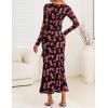 ZESICA Women’s Fall Floral Long Sleeve Maxi Dress 2026 Boho Bodycon V Neck Ruffle Wedding Party Long Dresses(Black Rose)