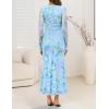 ZESICA Women’s Fall Floral Long Sleeve Maxi Dress 2026 Boho Bodycon V Neck Ruffle Wedding Party Long Dresses(Blue)