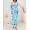 ZESICA Women’s Fall Floral Long Sleeve Maxi Dress 2026 Boho Bodycon V Neck Ruffle Wedding Party Long Dresses(Blue)