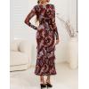 ZESICA Women’s Fall Floral Long Sleeve Maxi Dress 2026 Boho Bodycon V Neck Ruffle Wedding Party Long Dresses(Brown)