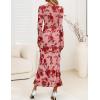 ZESICA Women’s Fall Floral Long Sleeve Maxi Dress 2026 Boho Bodycon V Neck Ruffle Wedding Party Long Dresses(Dark Pink)