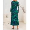 ZESICA Women’s Fall Floral Long Sleeve Maxi Dress 2026 Boho Bodycon V Neck Ruffle Wedding Party Long Dresses(Green)