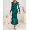 ZESICA Women’s Fall Floral Long Sleeve Maxi Dress 2026 Boho Bodycon V Neck Ruffle Wedding Party Long Dresses(Green)