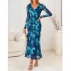 ZESICA Women’s Fall Floral Long Sleeve Maxi Dress 2026 Boho Bodycon V Neck Ruffle Wedding Party Long Dresses(Lake)