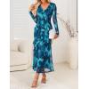 ZESICA Women’s Fall Floral Long Sleeve Maxi Dress 2026 Boho Bodycon V Neck Ruffle Wedding Party Long Dresses(Lake)