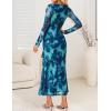 ZESICA Women’s Fall Floral Long Sleeve Maxi Dress 2026 Boho Bodycon V Neck Ruffle Wedding Party Long Dresses(Lake)