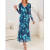 ZESICA Women’s Fall Floral Long Sleeve Maxi Dress 2026 Boho Bodycon V Neck Ruffle Wedding Party Long Dresses(Lake)