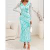 ZESICA Women’s Fall Floral Long Sleeve Maxi Dress 2026 Boho Bodycon V Neck Ruffle Wedding Party Long Dresses(Light Green)