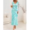 ZESICA Women’s Fall Floral Long Sleeve Maxi Dress 2026 Boho Bodycon V Neck Ruffle Wedding Party Long Dresses(Light Green)