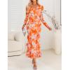 ZESICA Women’s Fall Floral Long Sleeve Maxi Dress 2026 Boho Bodycon V Neck Ruffle Wedding Party Long Dresses(Orange)