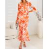 ZESICA Women’s Fall Floral Long Sleeve Maxi Dress 2026 Boho Bodycon V Neck Ruffle Wedding Party Long Dresses(Orange)