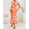 ZESICA Women’s Fall Floral Long Sleeve Maxi Dress 2026 Boho Bodycon V Neck Ruffle Wedding Party Long Dresses(Orange)