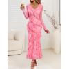 ZESICA Women’s Fall Floral Long Sleeve Maxi Dress 2026 Boho Bodycon V Neck Ruffle Wedding Party Long Dresses(Pink)