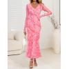 ZESICA Women’s Fall Floral Long Sleeve Maxi Dress 2026 Boho Bodycon V Neck Ruffle Wedding Party Long Dresses(Pink)