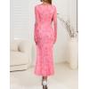 ZESICA Women’s Fall Floral Long Sleeve Maxi Dress 2026 Boho Bodycon V Neck Ruffle Wedding Party Long Dresses(Pink)