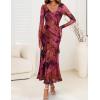 ZESICA Women’s Fall Floral Long Sleeve Maxi Dress 2026 Boho Bodycon V Neck Ruffle Wedding Party Long Dresses(Purple)