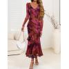 ZESICA Women’s Fall Floral Long Sleeve Maxi Dress 2026 Boho Bodycon V Neck Ruffle Wedding Party Long Dresses(Purple)