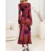ZESICA Women’s Fall Floral Long Sleeve Maxi Dress 2026 Boho Bodycon V Neck Ruffle Wedding Party Long Dresses(Purple)