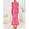 ZESICA Women’s Fall Floral Long Sleeve Maxi Dress 2026 Boho Bodycon V Neck Ruffle Wedding Party Long Dresses(Rose)