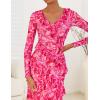 ZESICA Women’s Fall Floral Long Sleeve Maxi Dress 2026 Boho Bodycon V Neck Ruffle Wedding Party Long Dresses(Rose)