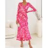ZESICA Women’s Fall Floral Long Sleeve Maxi Dress 2026 Boho Bodycon V Neck Ruffle Wedding Party Long Dresses(Rose)