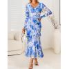 ZESICA Women’s Fall Floral Long Sleeve Maxi Dress 2026 Boho Bodycon V Neck Ruffle Wedding Party Long Dresses(Sky)