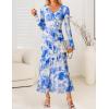 ZESICA Women’s Fall Floral Long Sleeve Maxi Dress 2026 Boho Bodycon V Neck Ruffle Wedding Party Long Dresses(Sky)