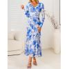 ZESICA Women’s Fall Floral Long Sleeve Maxi Dress 2026 Boho Bodycon V Neck Ruffle Wedding Party Long Dresses(Sky)