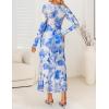ZESICA Women’s Fall Floral Long Sleeve Maxi Dress 2026 Boho Bodycon V Neck Ruffle Wedding Party Long Dresses(Sky)