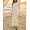 ZESICA Women’s Long Sleeve Bodycon Maxi Dress 2026 Fall Fashion Floral Sexy Mermaid Wedding Guest Cocktail Party Dresses(Beige)