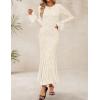 ZESICA Women’s Long Sleeve Bodycon Maxi Dress 2026 Fall Fashion Floral Sexy Mermaid Wedding Guest Cocktail Party Dresses(Beige)
