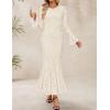 ZESICA Women’s Long Sleeve Bodycon Maxi Dress 2026 Fall Fashion Floral Sexy Mermaid Wedding Guest Cocktail Party Dresses(Beige)