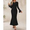 ZESICA Women’s Long Sleeve Bodycon Maxi Dress 2026 Fall Fashion Floral Sexy Mermaid Wedding Guest Cocktail Party Dresses(Black)