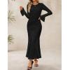 ZESICA Women’s Long Sleeve Bodycon Maxi Dress 2026 Fall Fashion Floral Sexy Mermaid Wedding Guest Cocktail Party Dresses(Black)