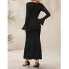 ZESICA Women’s Long Sleeve Bodycon Maxi Dress 2026 Fall Fashion Floral Sexy Mermaid Wedding Guest Cocktail Party Dresses(Black)