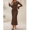 ZESICA Women’s Long Sleeve Bodycon Maxi Dress 2026 Fall Fashion Floral Sexy Mermaid Wedding Guest Cocktail Party Dresses(Coffee)